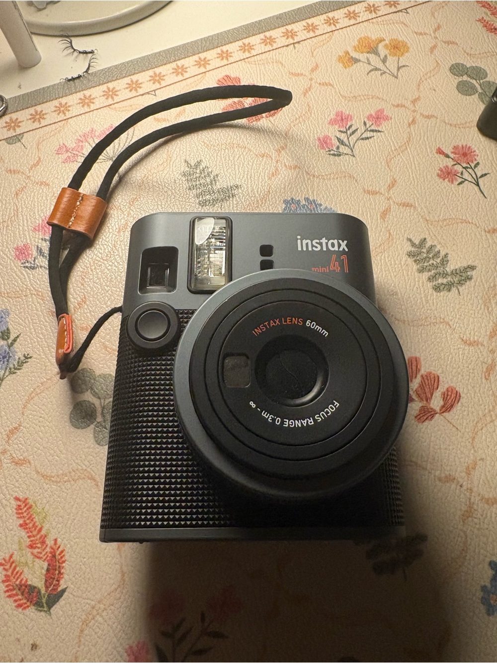 Fujifilm Instax Mini 41 Instant Camera - Charcoal Black with Brown Strap Accent